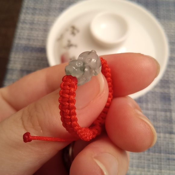Jewelry - Certified Burmese Jadeite Pixiu Red String Ring